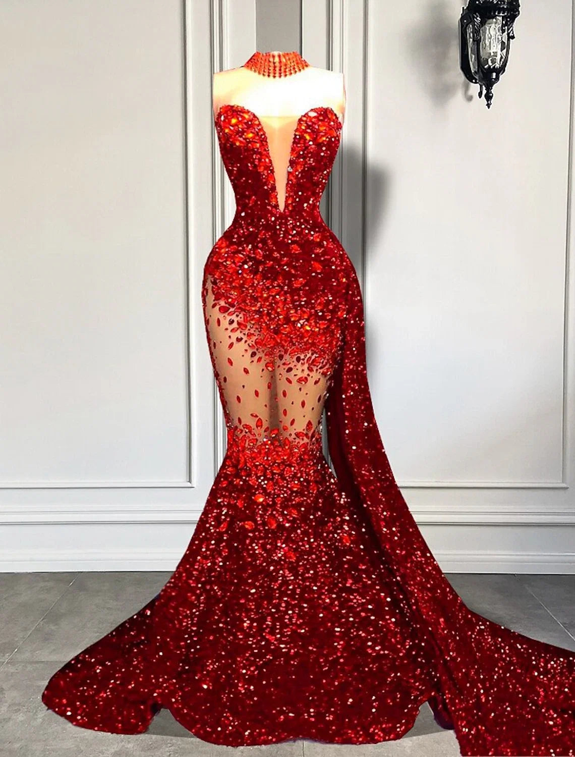 Mermaid Strapless Sequin Sleeveless Train Evening Gown - Chloe Dress