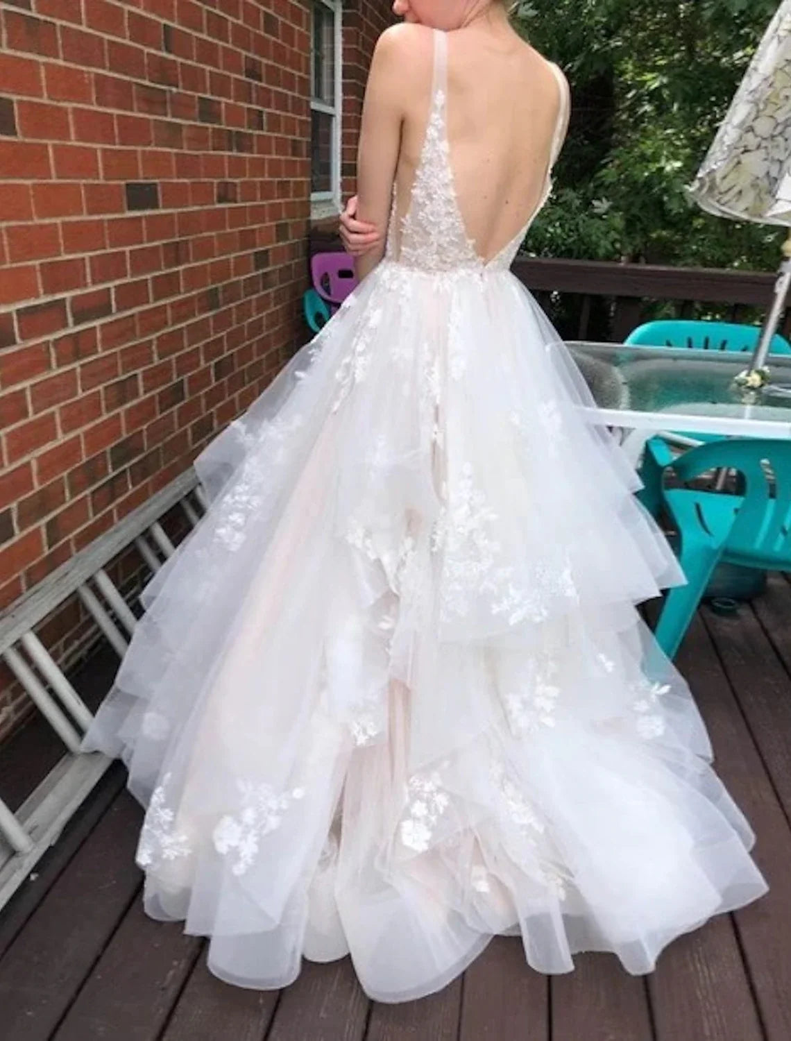 Ball Gown V-Neck Lace Sleeveless Applique Floor-Length Wedding Gown - Chloe Dress