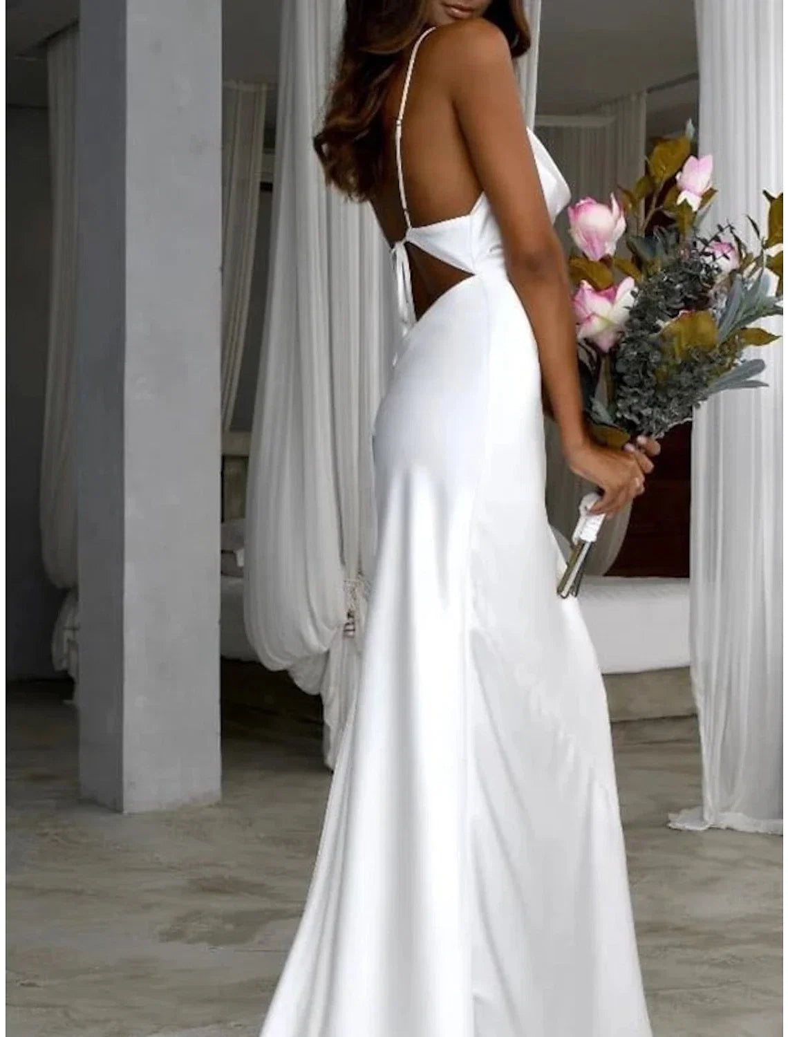 Sheath Spaghetti Strap Train Wedding Gown - Chloe Dress