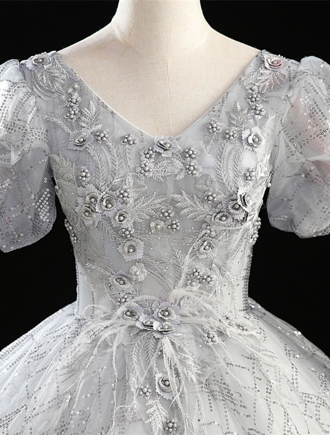 Ball Gown V-Neck Polyester Short Sleeve Floor-Length Gown - Chloe Dress