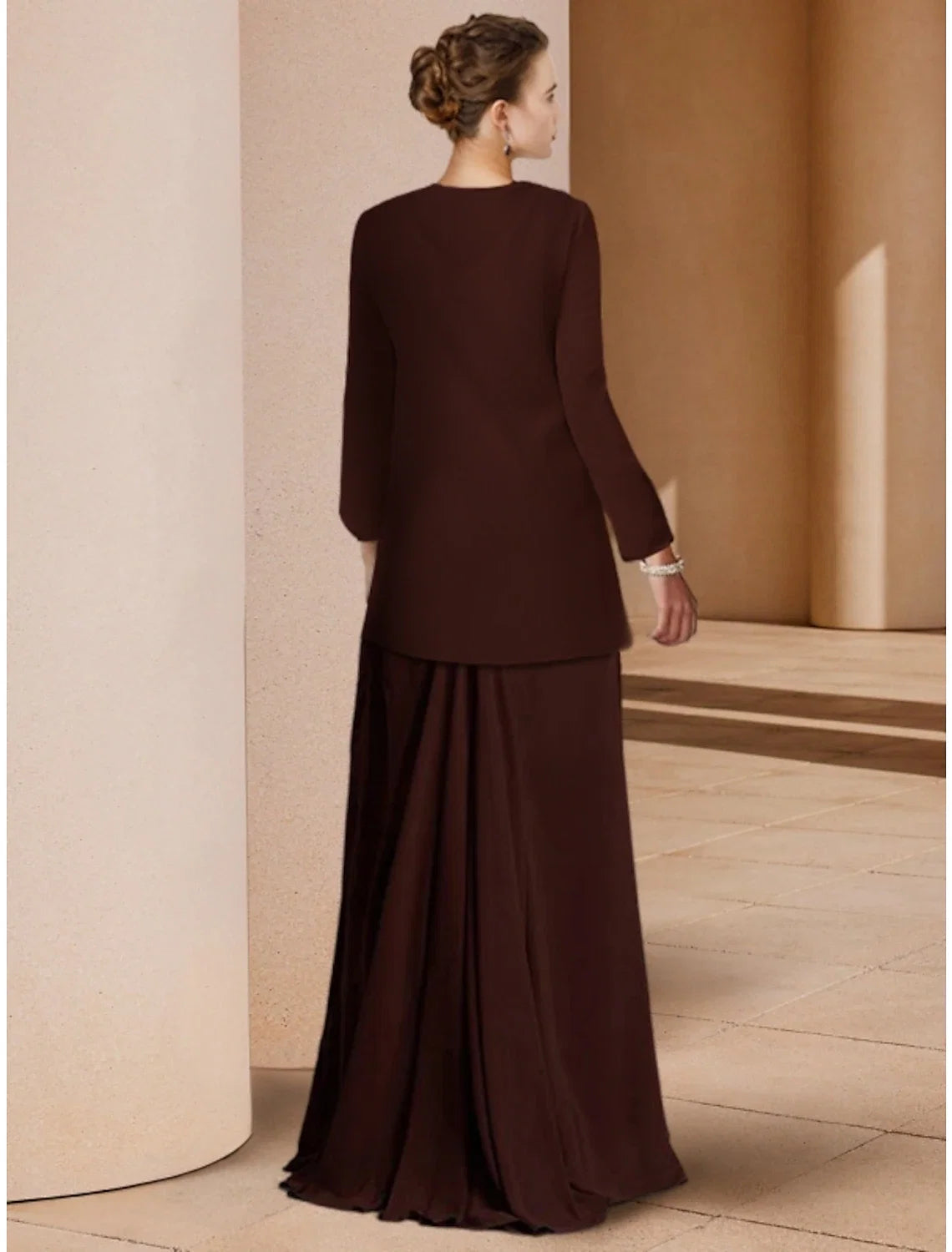 Sheath Chiffon Long Sleeve Floor-Length Wedding Dress - Chloe Dress