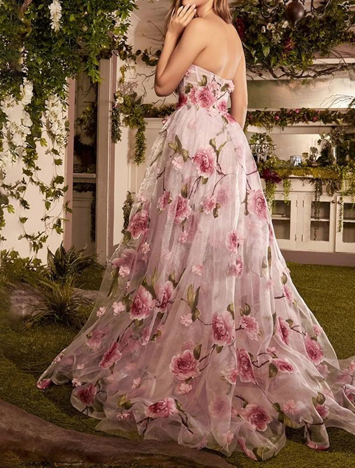 A-Line Strapless Organza Sleeveless High Slit Prom Dress - Chloe Dress