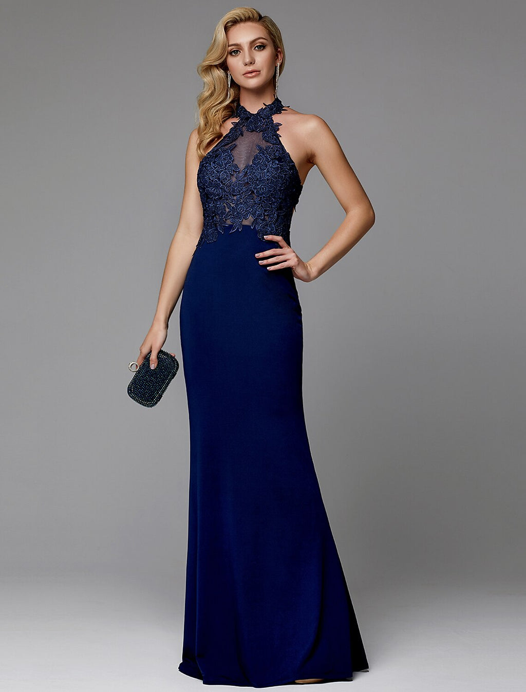 Sheath Halter Sleeveless Applique Floor-Length Evening Gown - Chloe Dress