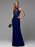 Sheath Halter Sleeveless Applique Floor-Length Evening Gown - Chloe Dress