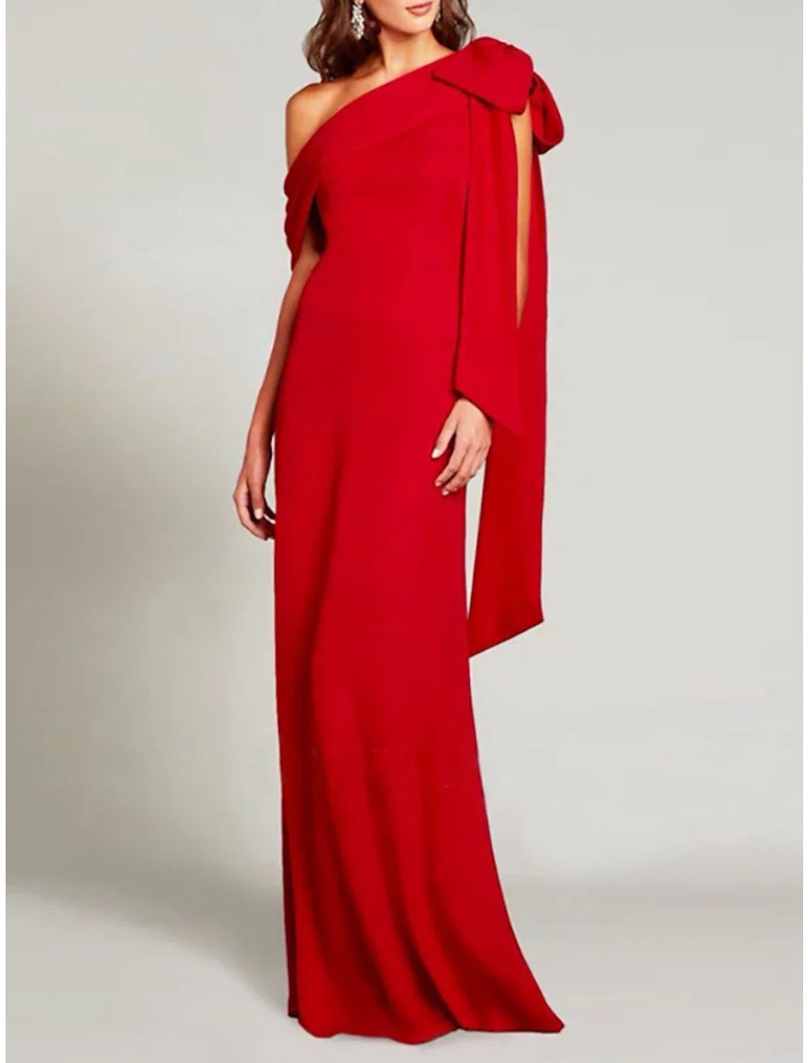 Green Sheath One-Shoulder Short Sleeve High Slit Mini Evening Gown - Chloe Dress