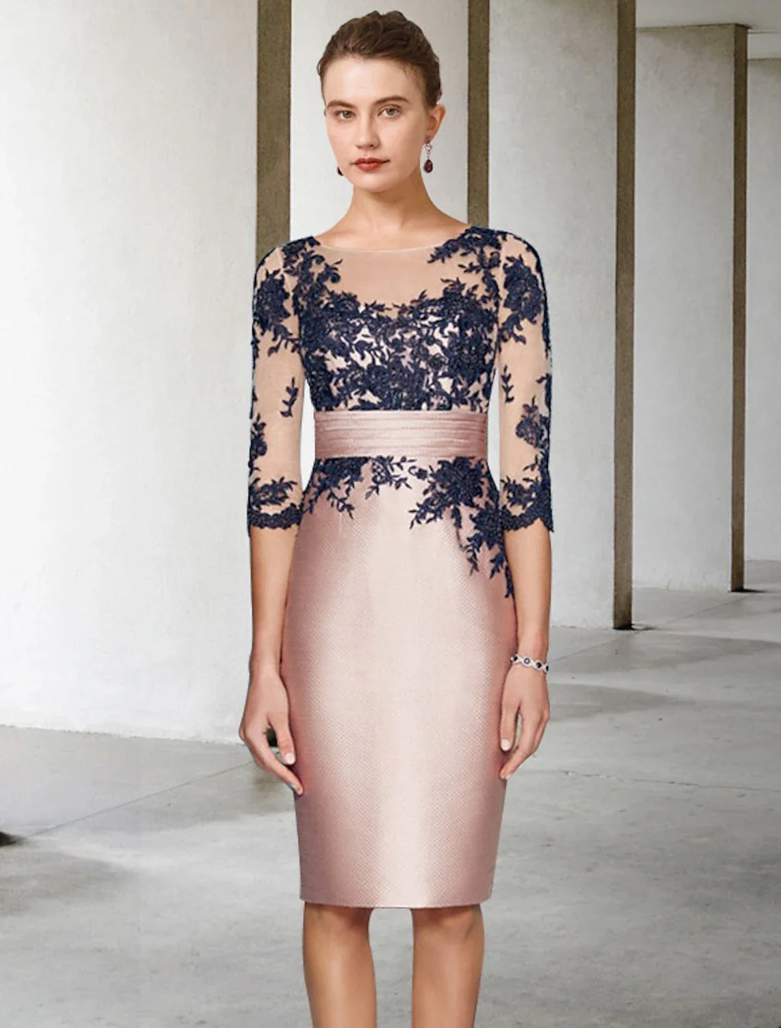 Sheath Satin Three-Quarter Sleeve Applique Mini Wedding Dress - Chloe Dress