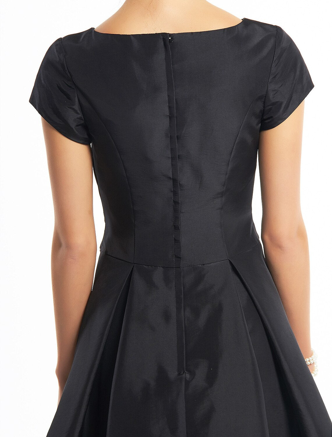 Black A-Line Short Sleeve Button Back Mini Wedding Dress - Chloe Dress
