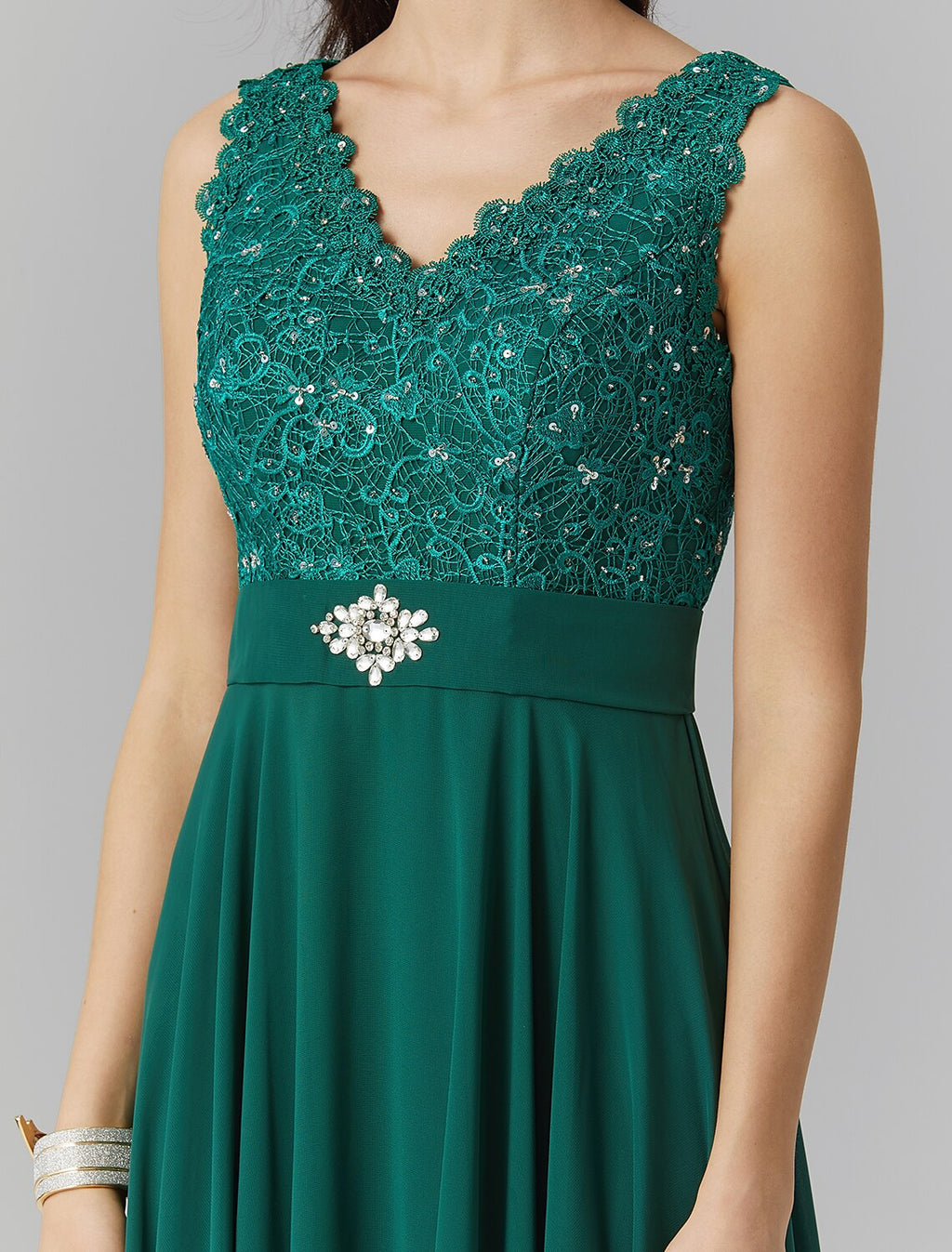A-Line V-Neck Chiffon Sleeveless Floor-Length Evening Dress - Chloe Dress