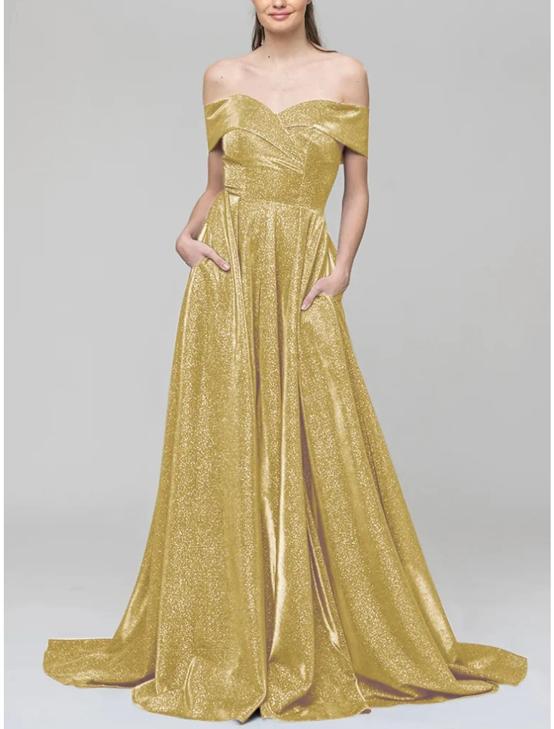 A-Line Off-Shoulder Sequin Short Sleeve Pleated Mini Evening Gown - Chloe Dress