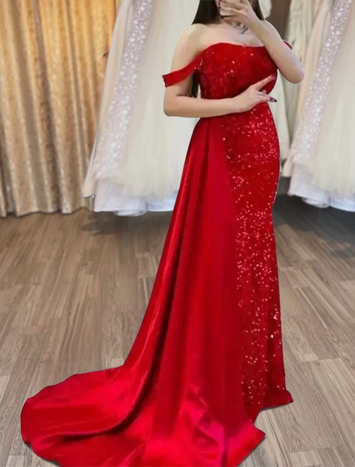 Mermaid Off-Shoulder Sequin Sleeveless High Slit Evening Gown - Chloe Dress