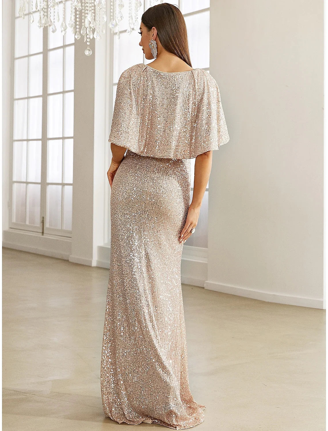 Mermaid V-Neck Sequin Train Evening Gown - Chloe Dress