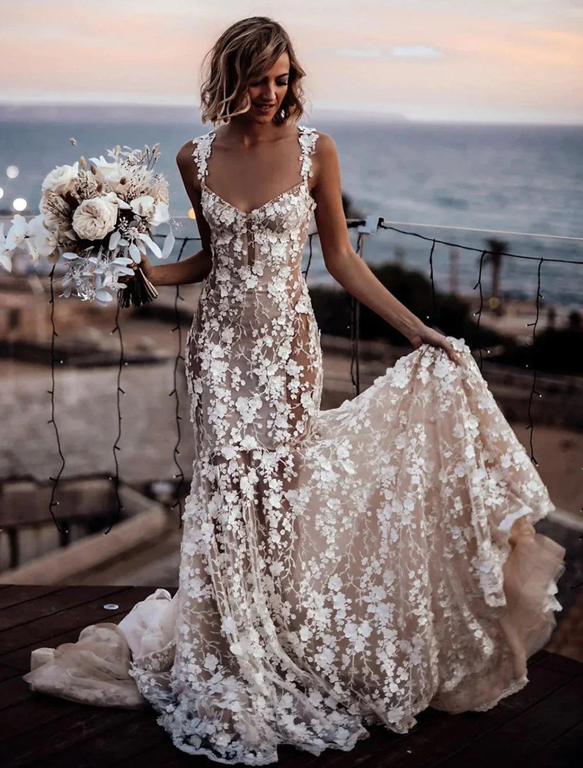Mermaid Sweetheart Lace Train Wedding Gown - Chloe Dress