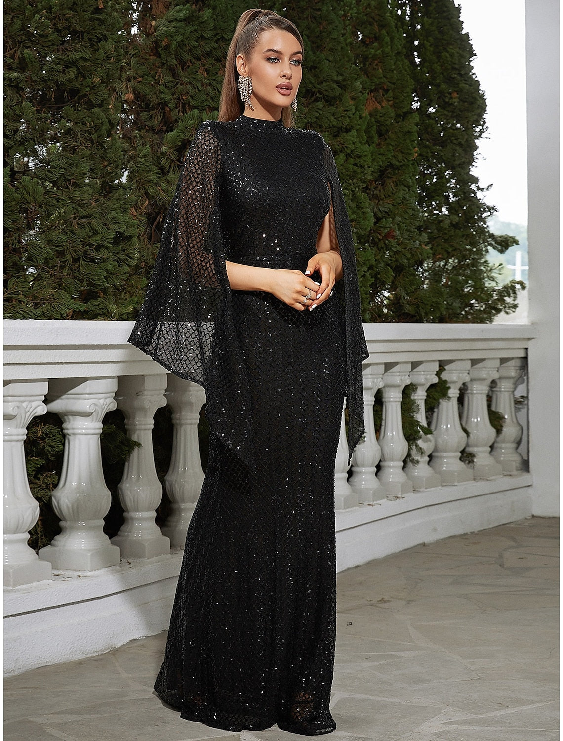 Mermaid High Neck Sequin Sleeveless Pleated Floor-Length Evening Gown - Chloe Dress