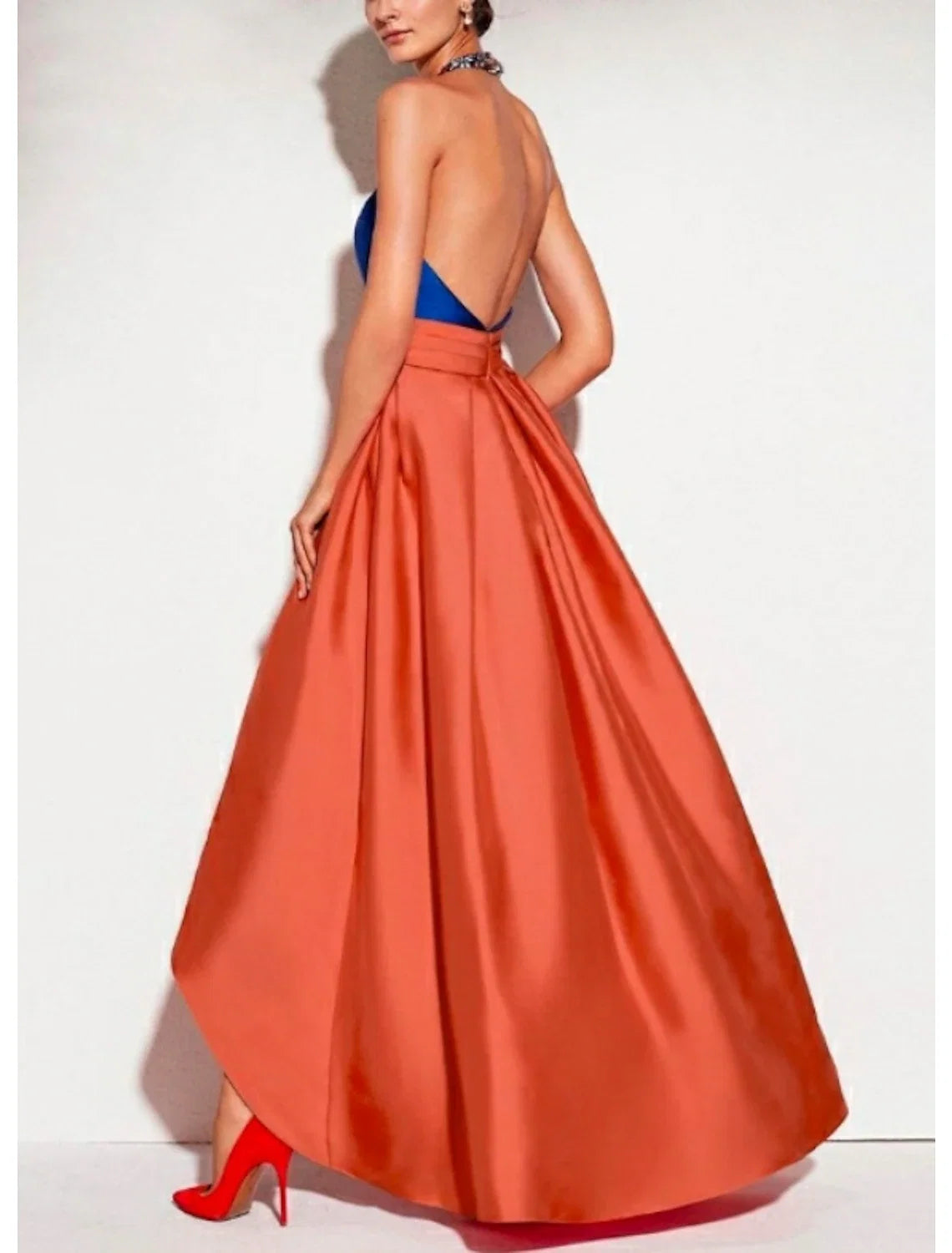 Green A-Line Halter Satin Sleeveless Pleated Evening Dress - Chloe Dress