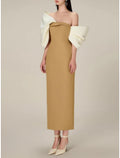 Sheath Off-Shoulder Satin Tea-Length Evening Gown - Chloe Dress