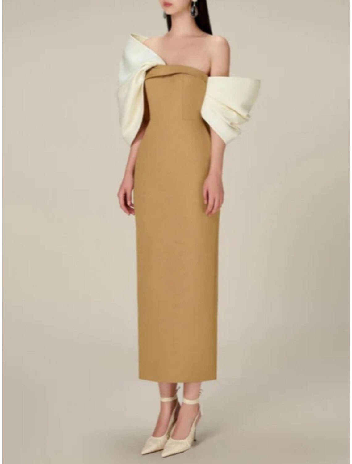 Sheath Off-Shoulder Satin Tea-Length Evening Gown - Chloe Dress