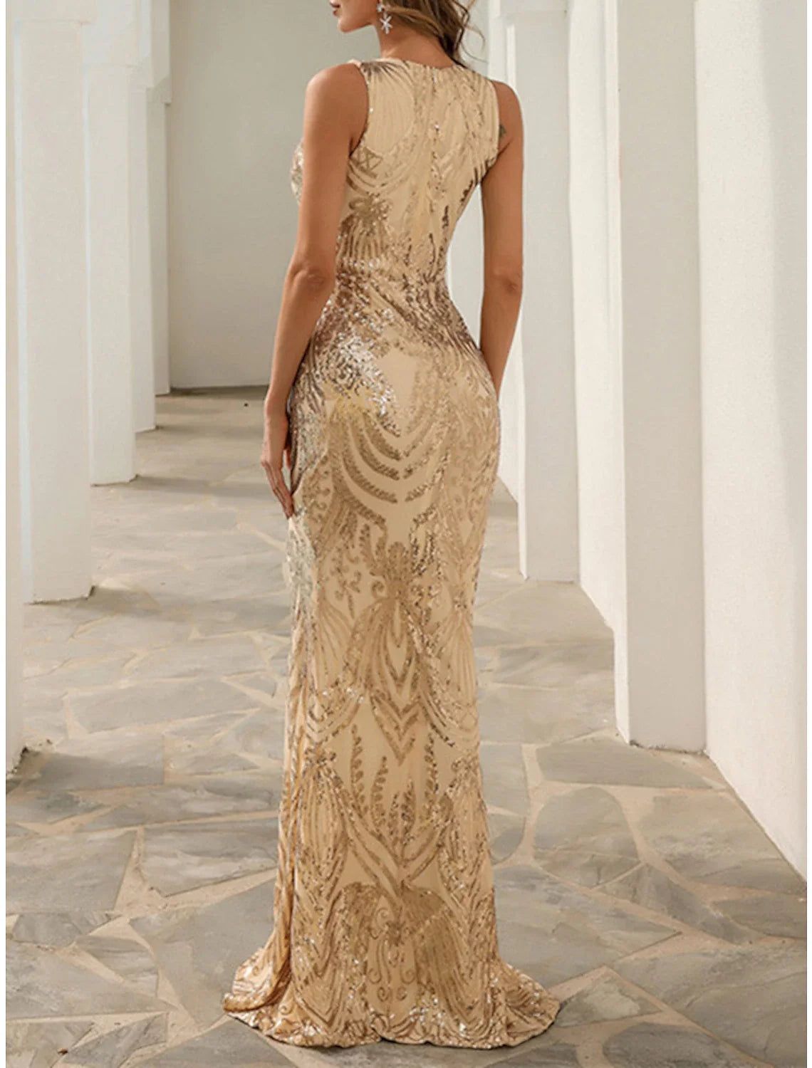 Mermaid V-Neck Sequin Sleeveless High Slit Evening Dress - Chloe Dress
