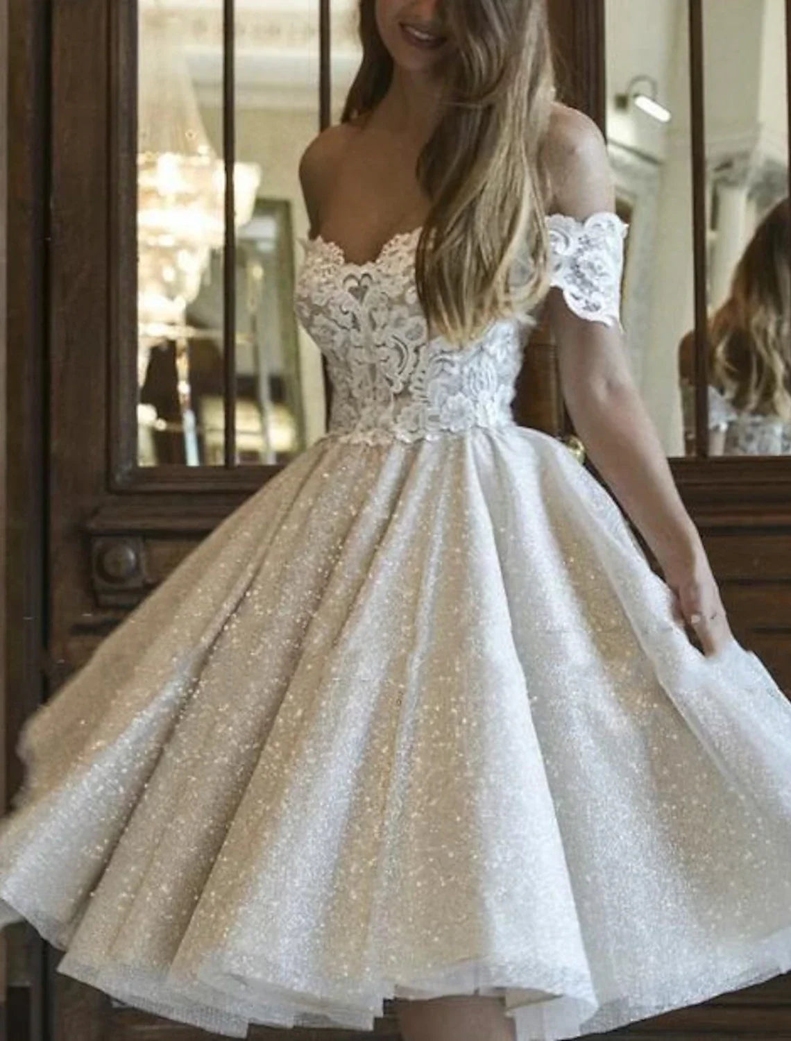 A-Line Illusion Chiffon Applique Ankle-Length Wedding Gown - Chloe Dress