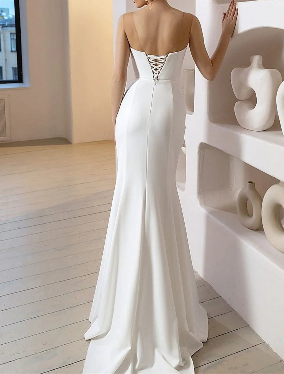 Mermaid Off-Shoulder Satin Cap Sleeve Train Wedding Gown - Chloe Dress