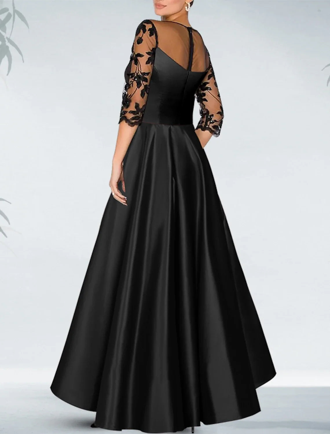 Black Sheath Off-Shoulder Satin Three-Quarter Sleeve Asymmetric Wedding Dress - Chloe Dress