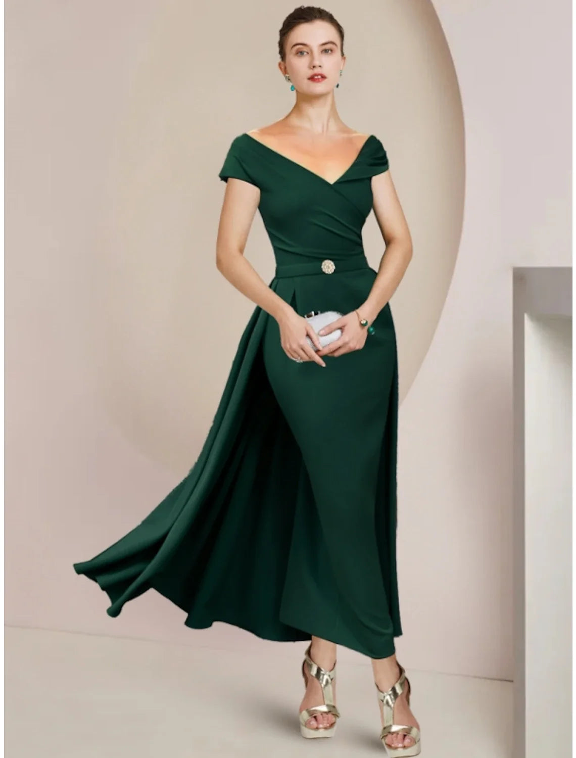 Sheath V-Neck Short Sleeve Pleated Mini Wedding Dress - Chloe Dress