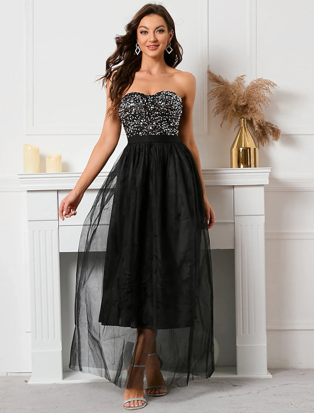 A-Line Strapless Sequin Sleeveless Floor-Length Party Dress - Chloe Dress