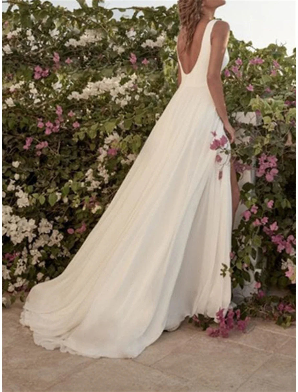 A-Line Chiffon Sleeveless Floor-Length Wedding Gown - Chloe Dress