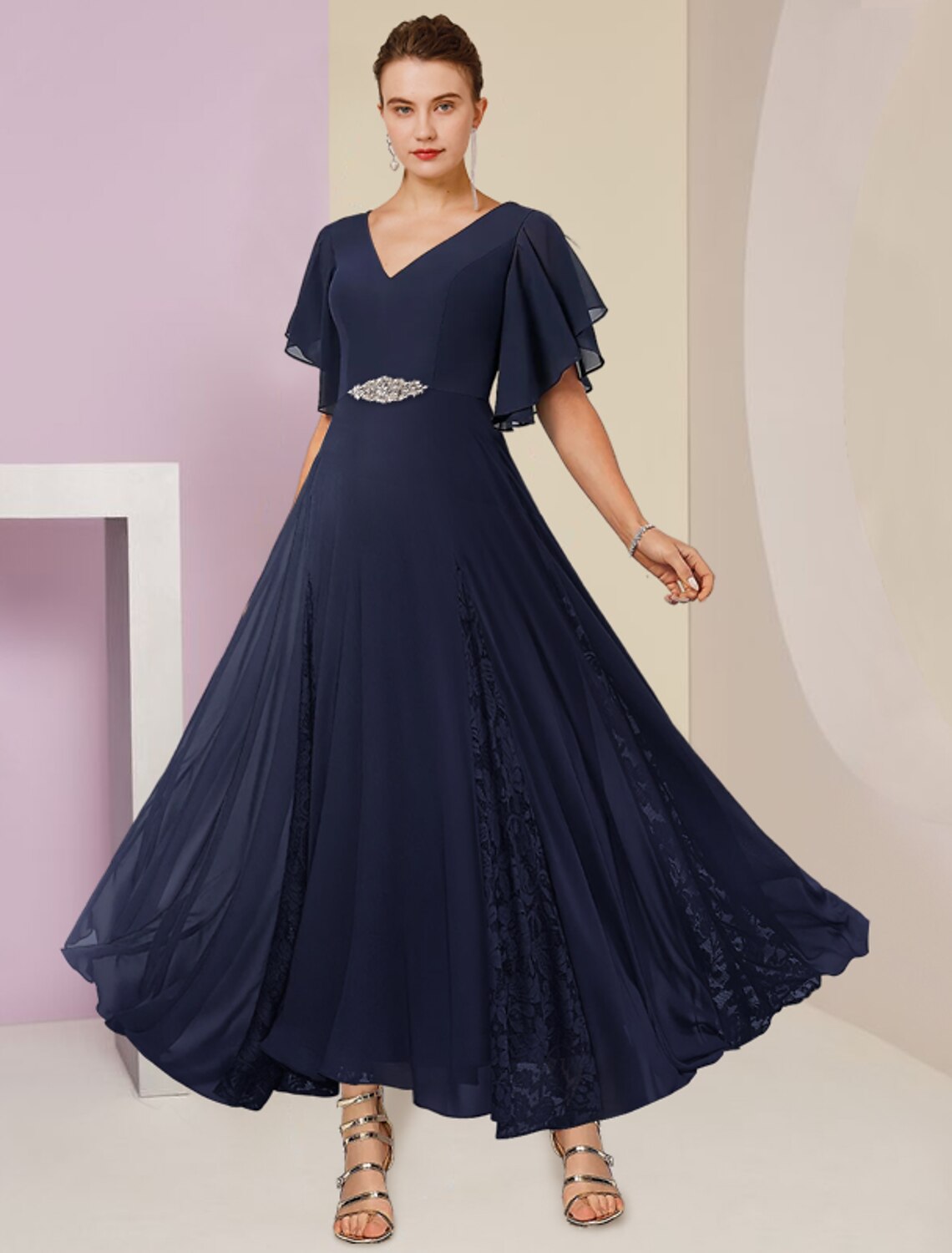 A-Line V-Neck Chiffon Short Sleeve Pleated Mini Wedding Dress - Chloe Dress