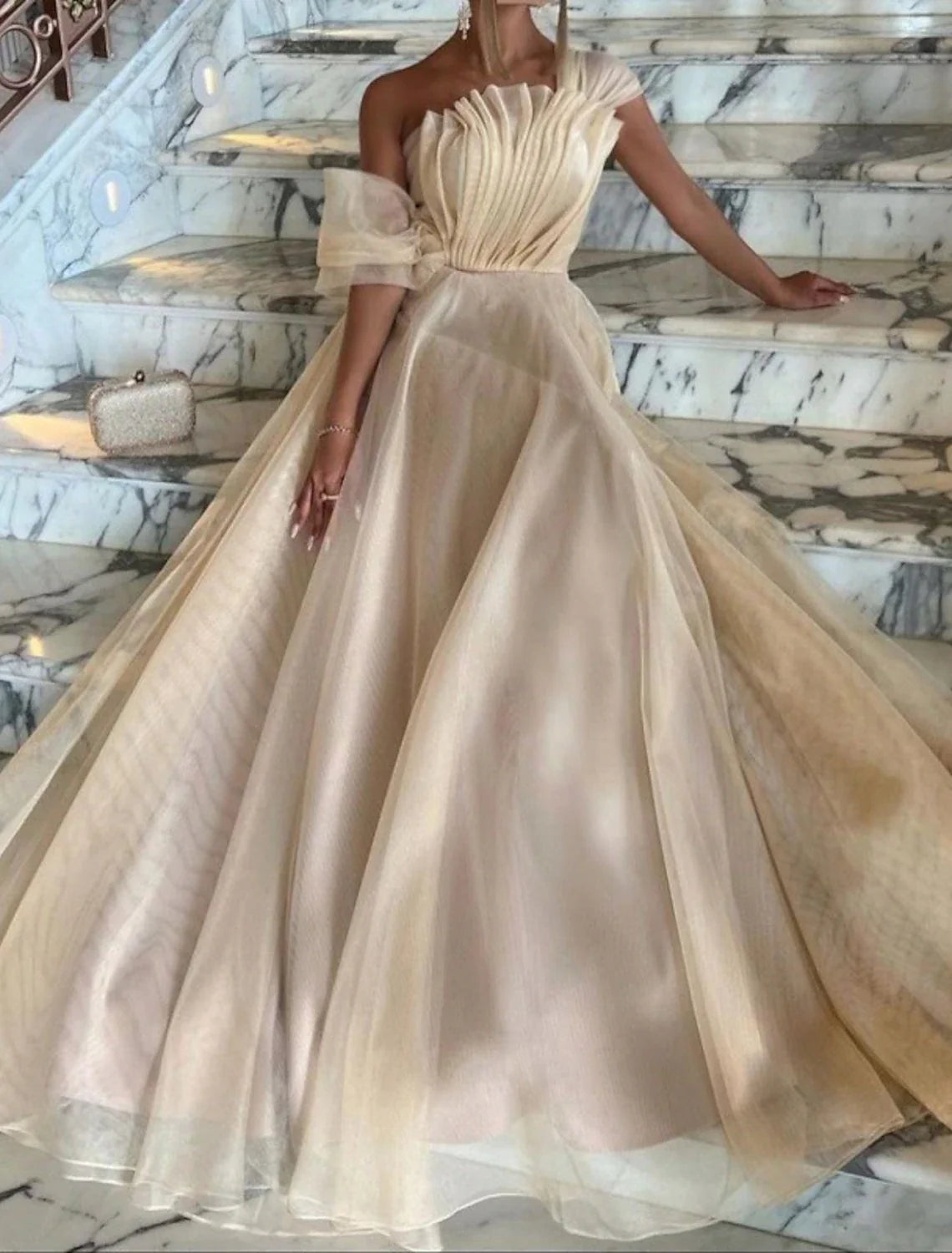 A-Line Square Neck Tulle Sleeveless Pleated Prom Dress - Chloe Dress