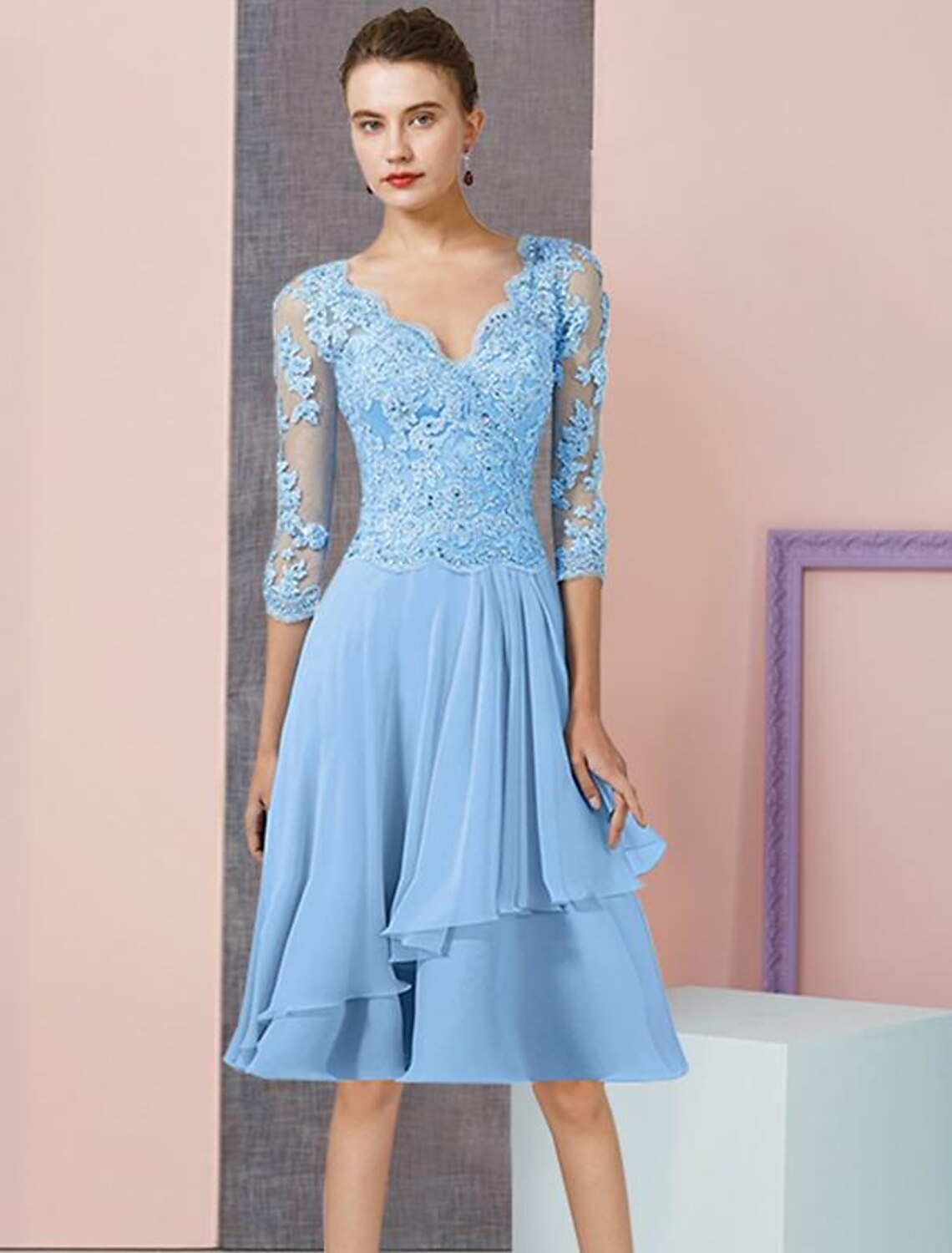 A-Line V-Neck Chiffon Pleated Knee-Length Wedding Dress - Chloe Dress