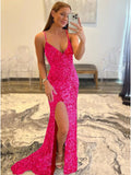 Sheath V-Neck Sequin Sleeveless Train Dress - Chloe Dress