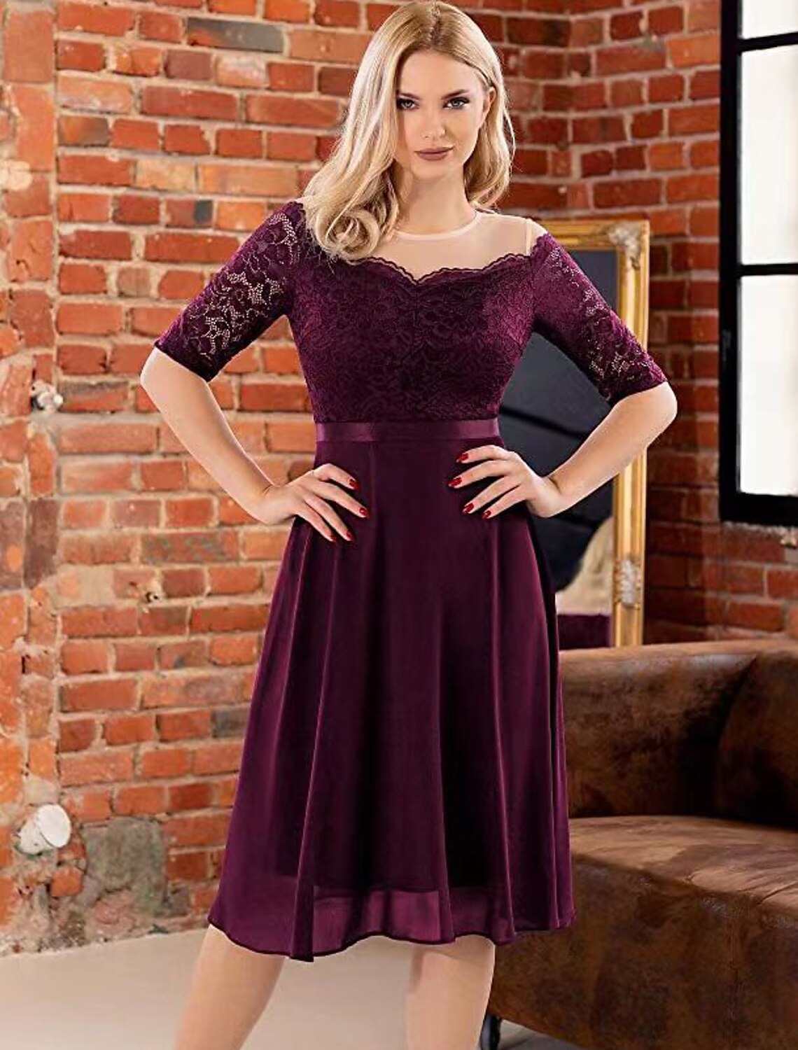 A-Line Lace Pleated Knee-Length Wedding Dress - Chloe Dress