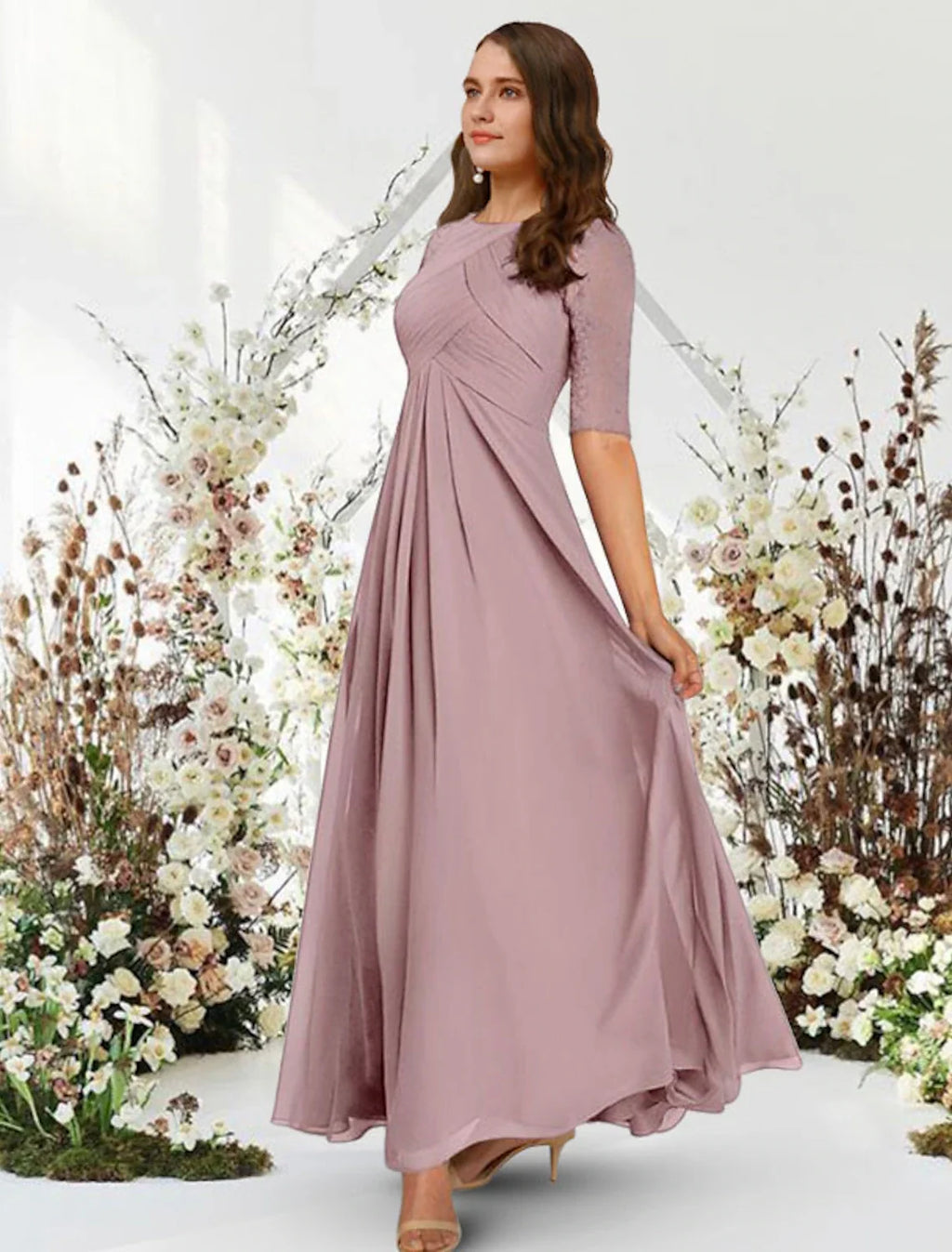 A-Line Chiffon Pleated Floor-Length Evening Gown - Chloe Dress