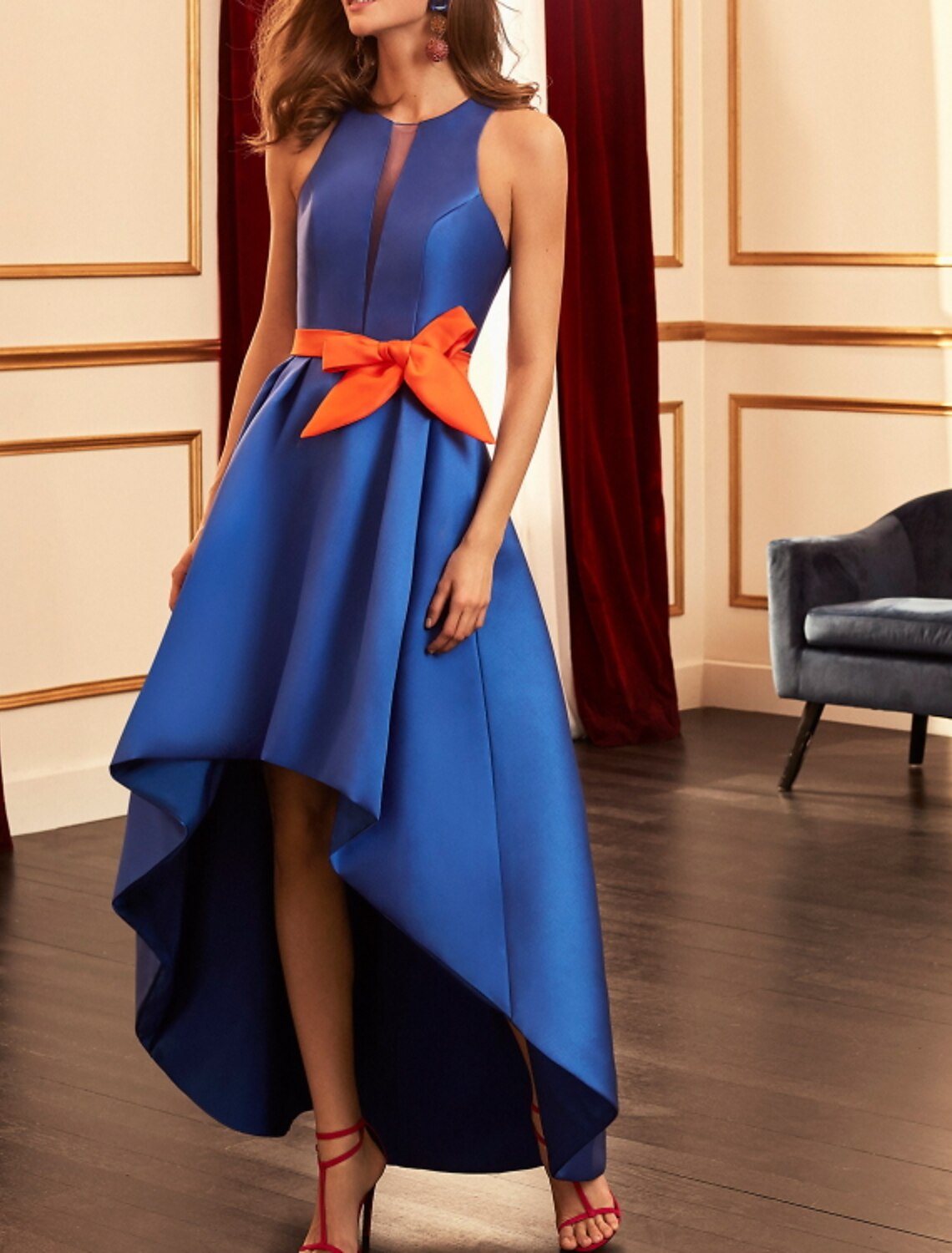 A-Line Halter Satin Sleeveless Asymmetric Evening Dress - Chloe Dress