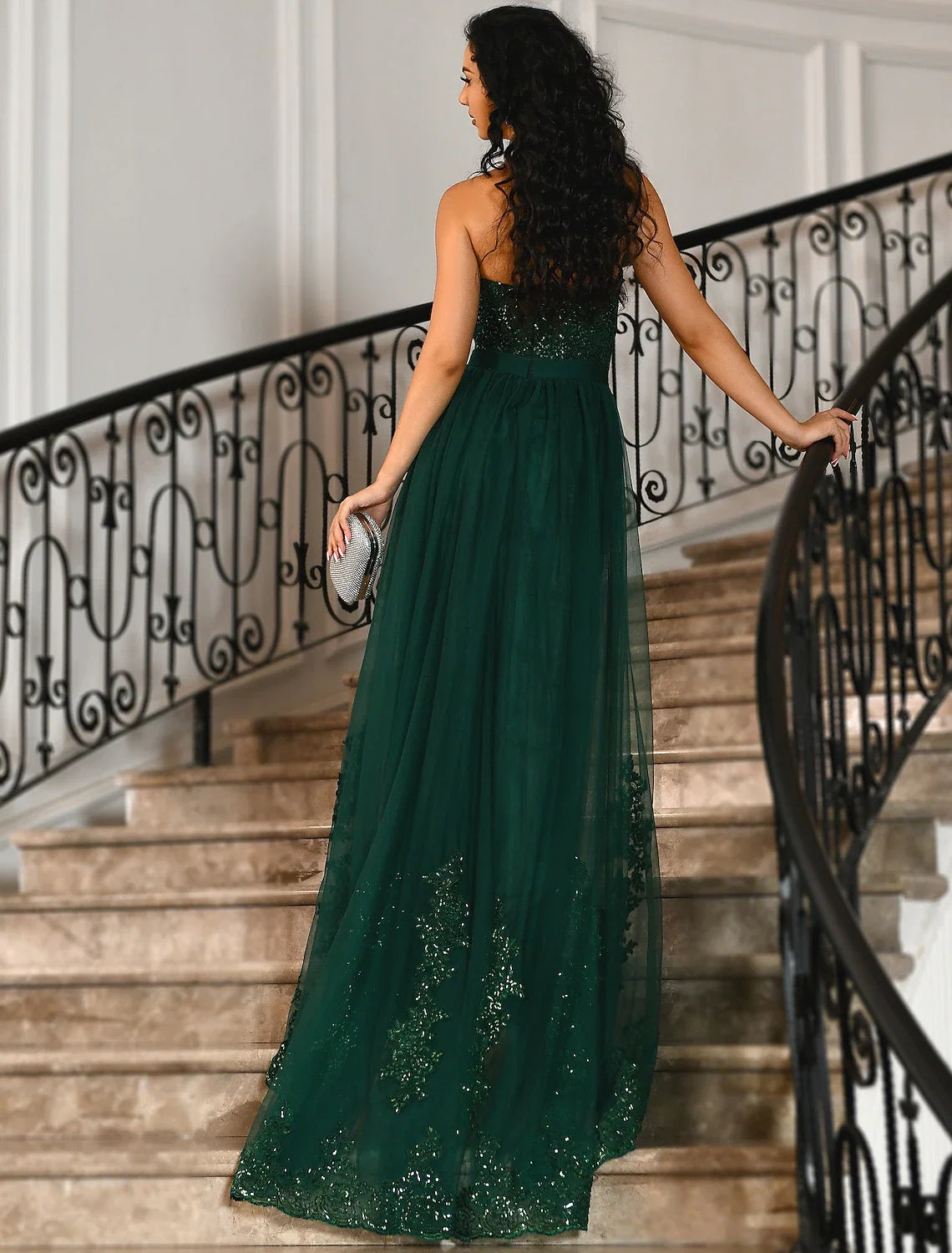 Green Mermaid Strapless Tulle Sleeveless High Slit Prom Dress - Chloe Dress
