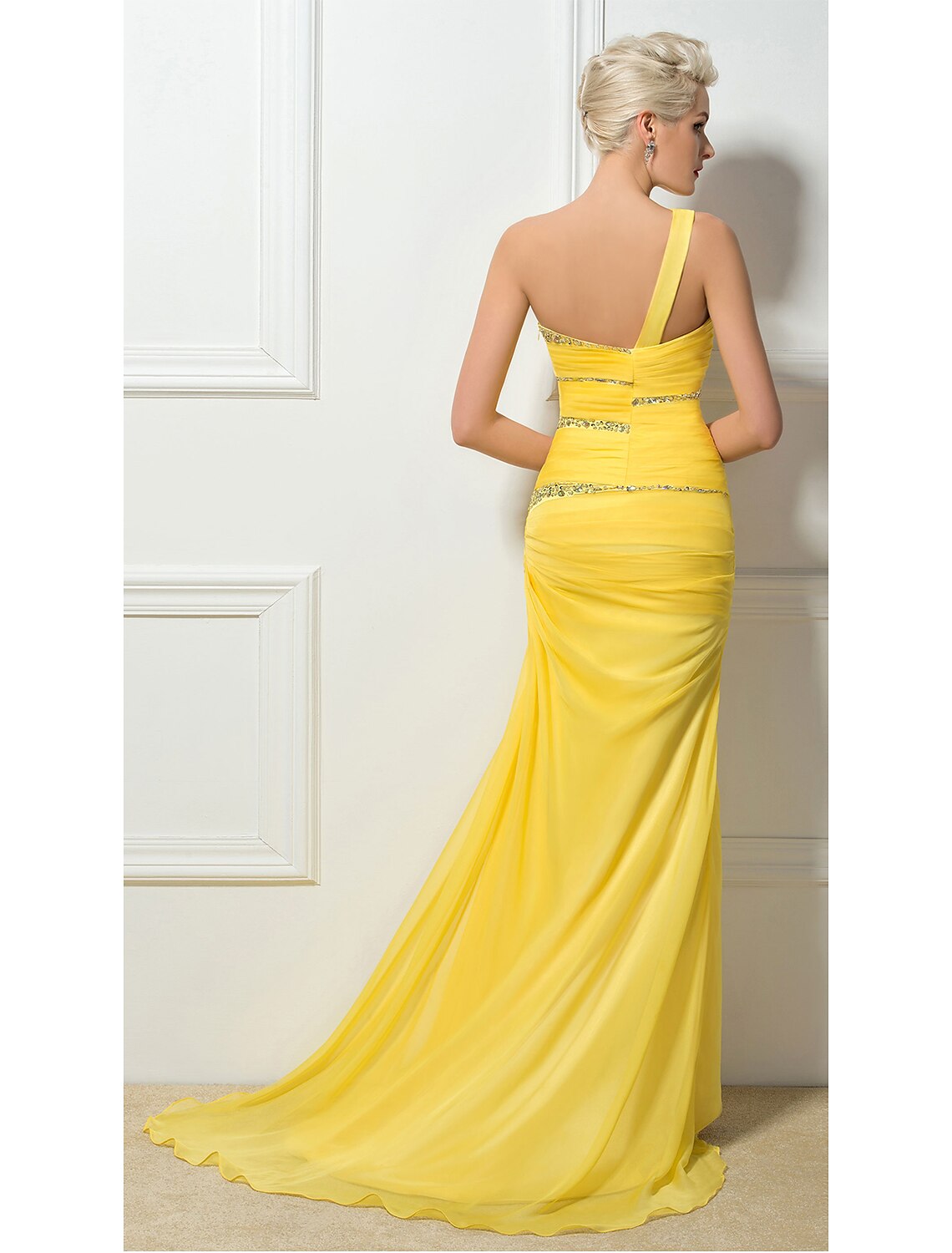Sheath One-Shoulder Chiffon Sleeveless Backless Train Evening Dress - Chloe Dress