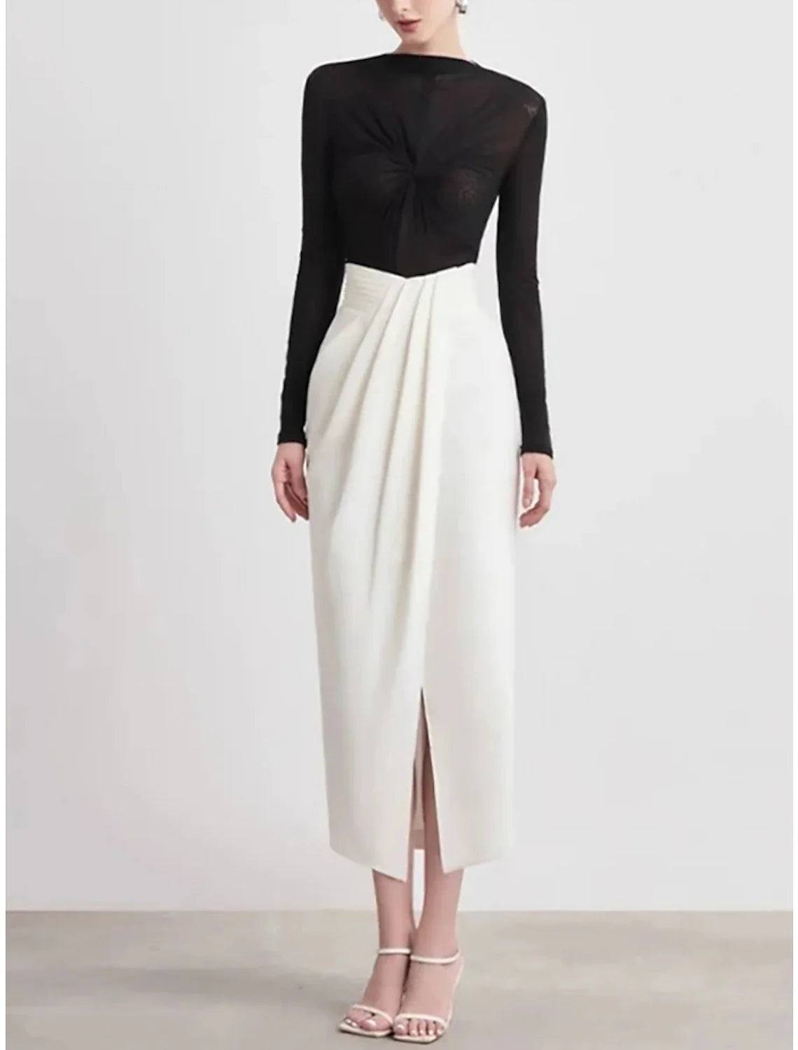 Sheath High Neck Long Sleeve High Slit Tea-Length Evening Gown - Chloe Dress