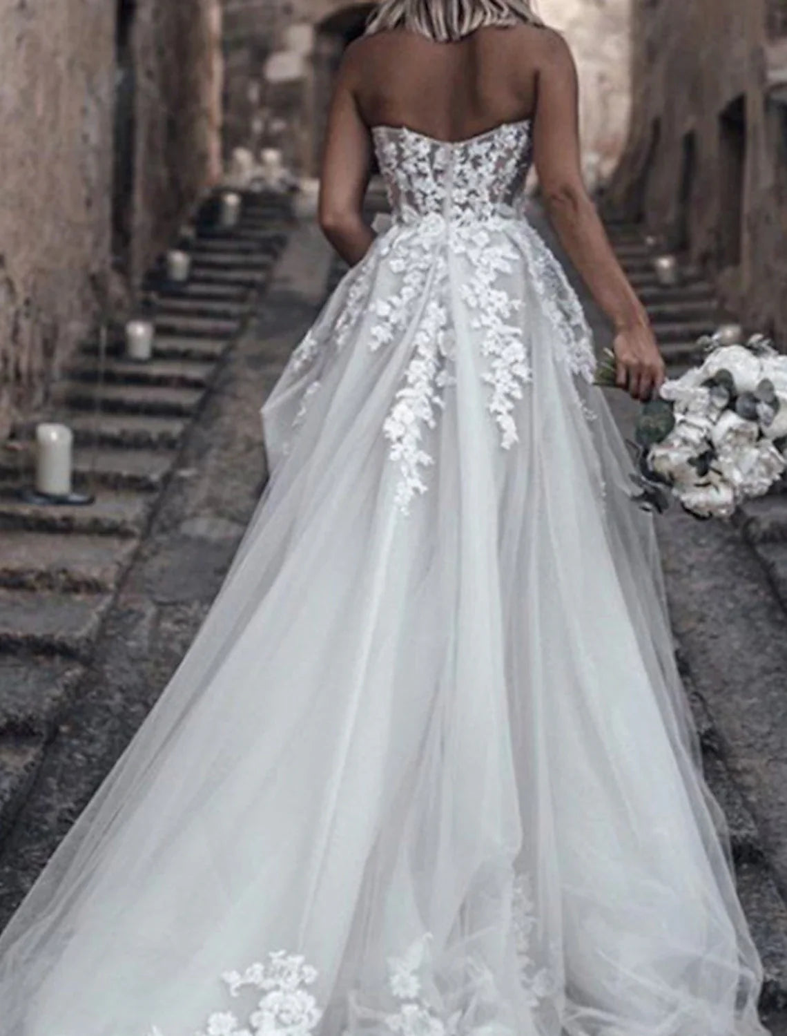 A-Line Sweetheart Lace Train Wedding Gown - Chloe Dress
