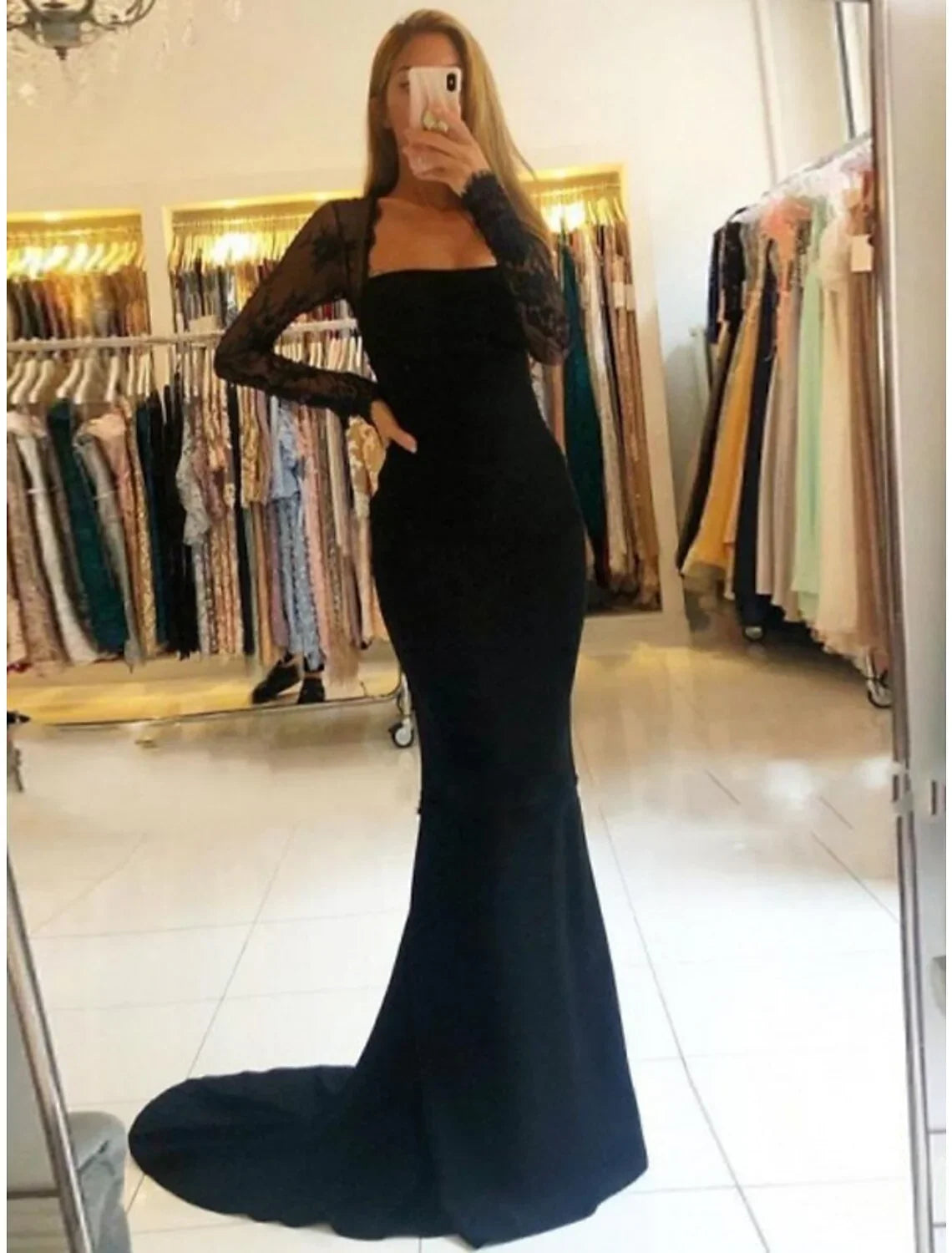 Mermaid Strapless Long Sleeve Open Back Train Prom Dress - Chloe Dress