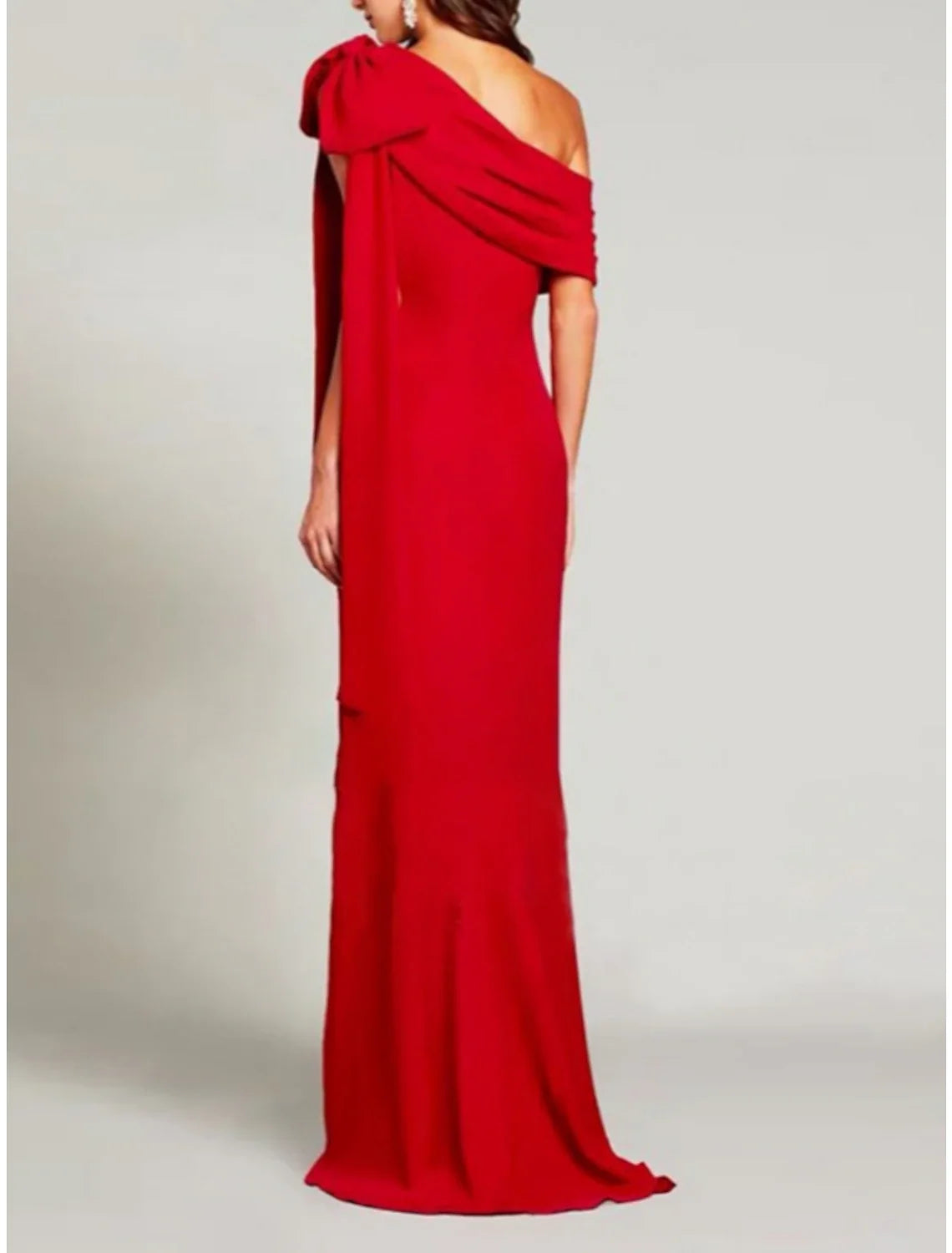 Green Sheath One-Shoulder Short Sleeve High Slit Mini Evening Gown - Chloe Dress