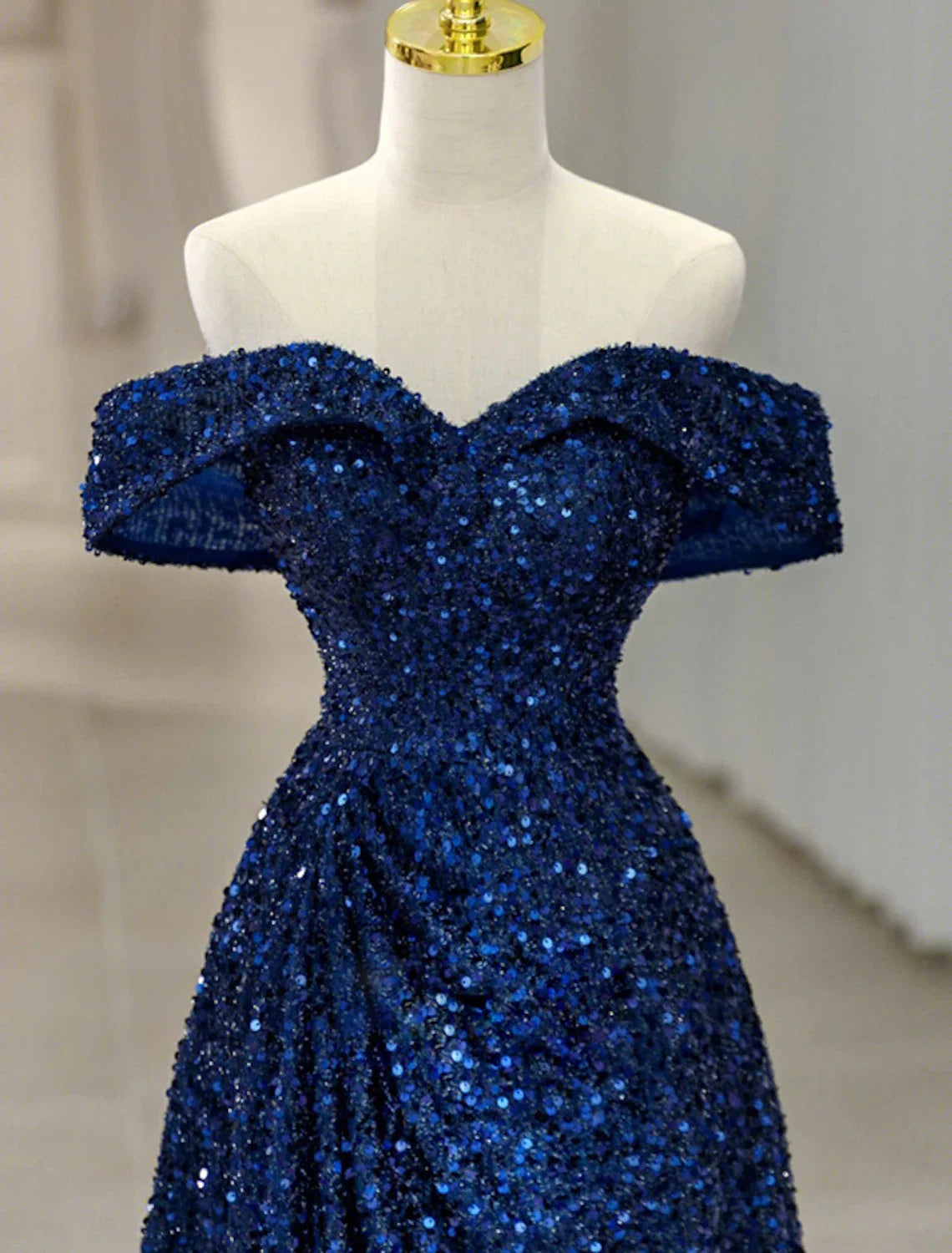 A-Line Off-Shoulder Sequin Sleeveless Train Evening Gown - Chloe Dress