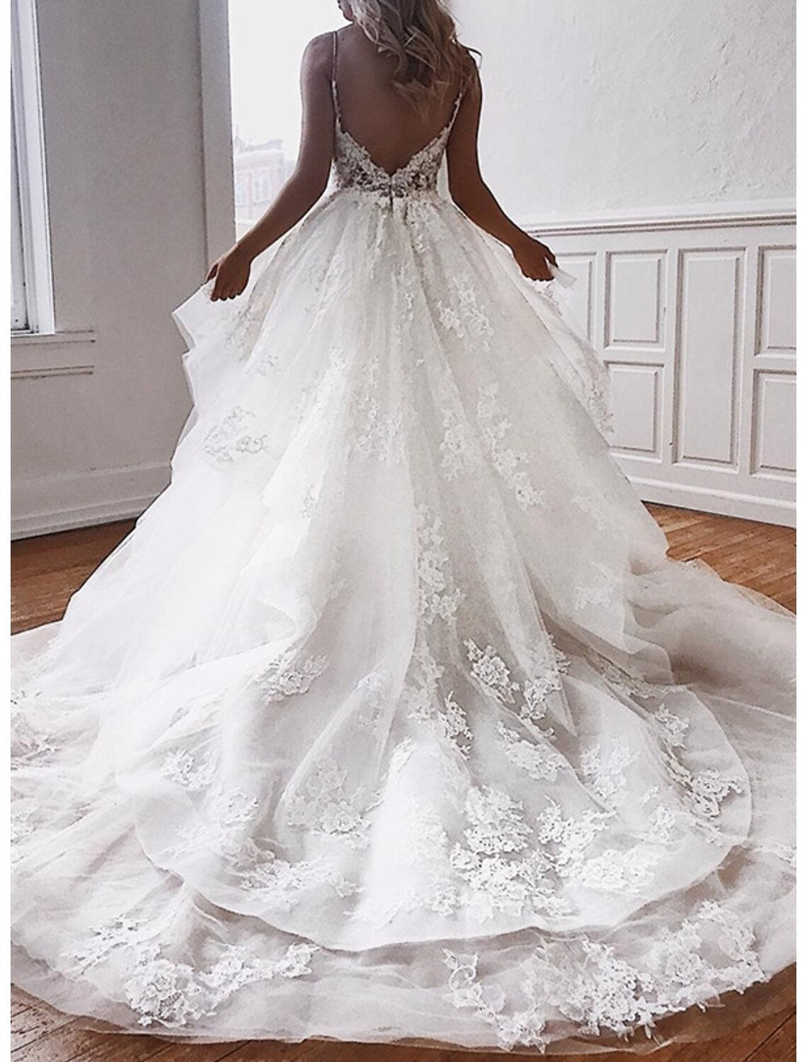 Ball Gown Sweetheart Lace Train Wedding Gown - Chloe Dress