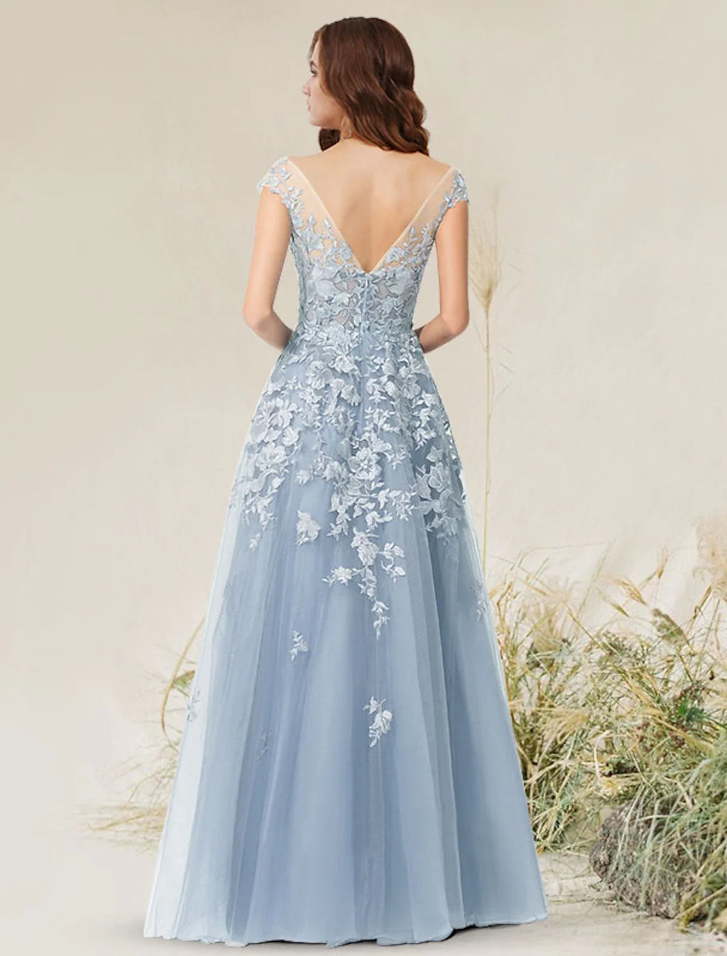 A-Line Lace Sleeveless Applique Floor-Length Evening Dress - Chloe Dress