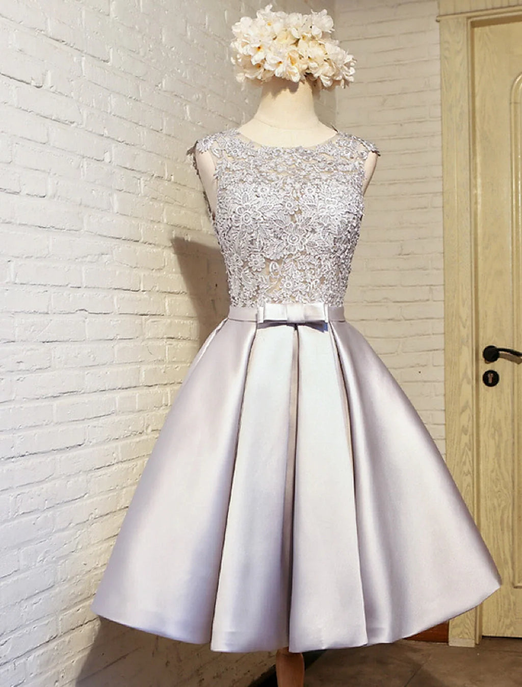 A-Line Satin Sleeveless Open Back Knee-Length Prom Dress - Chloe Dress