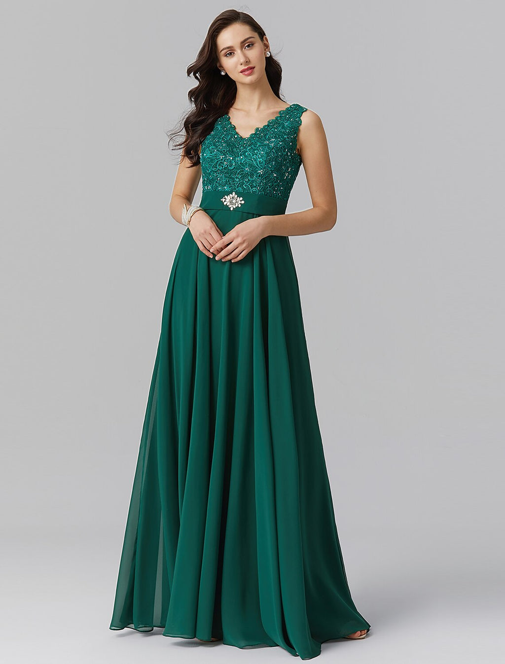 A-Line V-Neck Chiffon Sleeveless Floor-Length Evening Dress - Chloe Dress