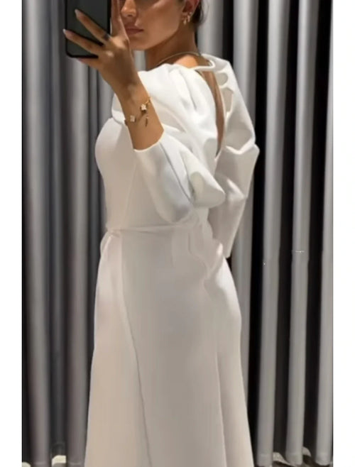 Sheath Square Neck Three-Quarter Sleeve High Slit Evening Gown - Chloe Dress