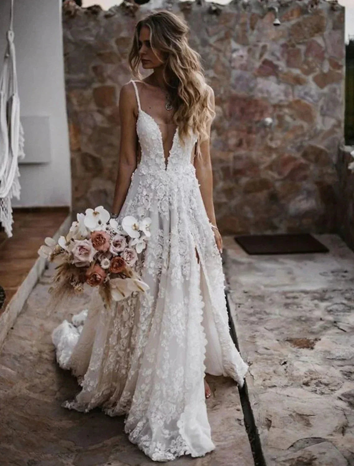 A-Line Sweetheart Lace Train Wedding Gown - Chloe Dress