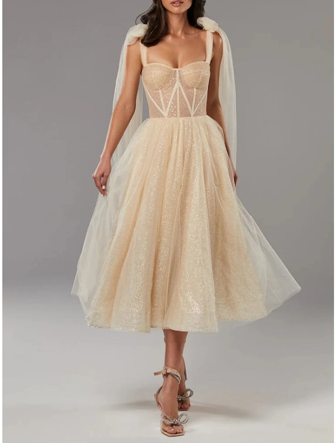 Jimiss Sequin Tea Length Prom Dress 2026