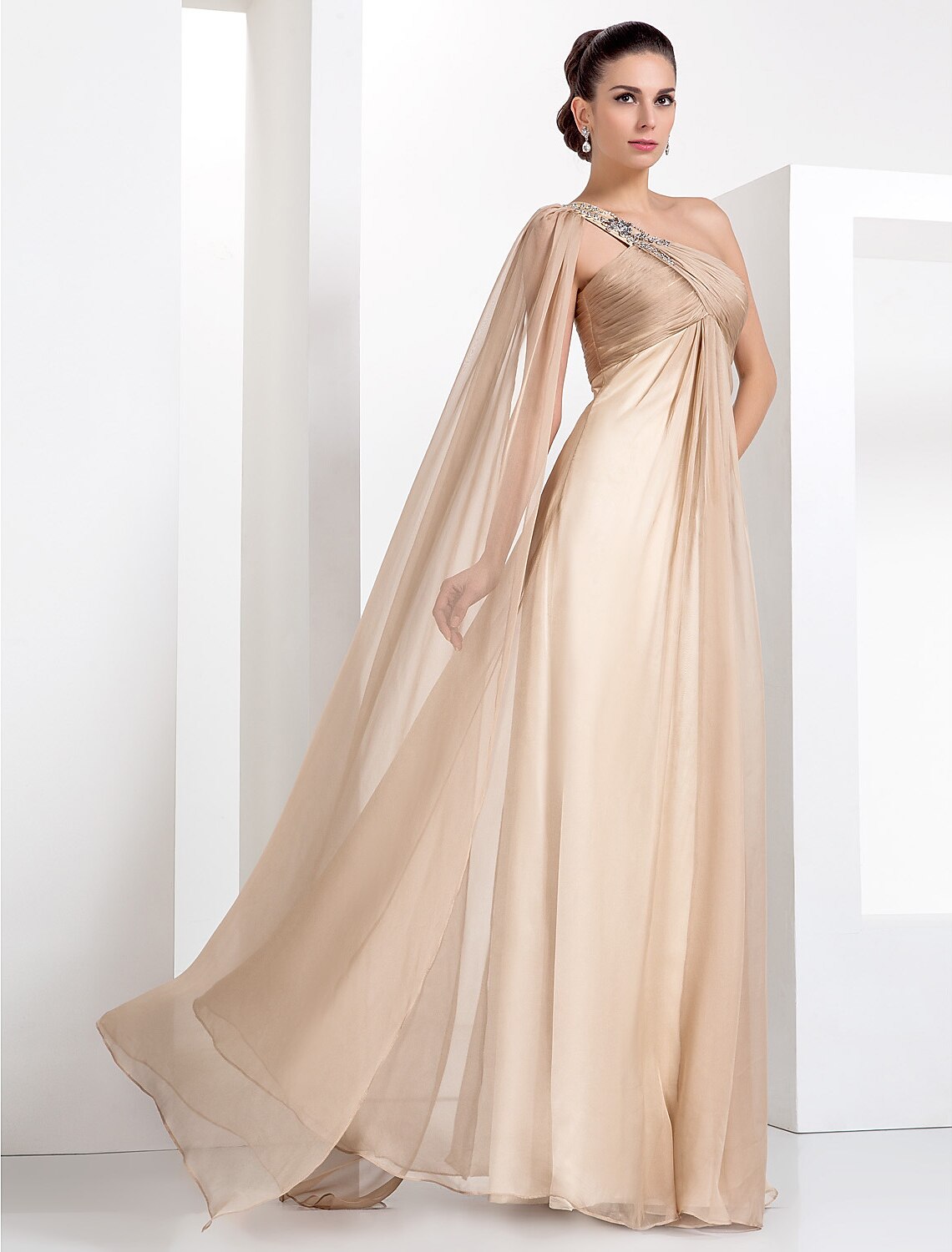 Black Sheath One-Shoulder Chiffon Sleeveless Floor-Length Evening Dress - Chloe Dress