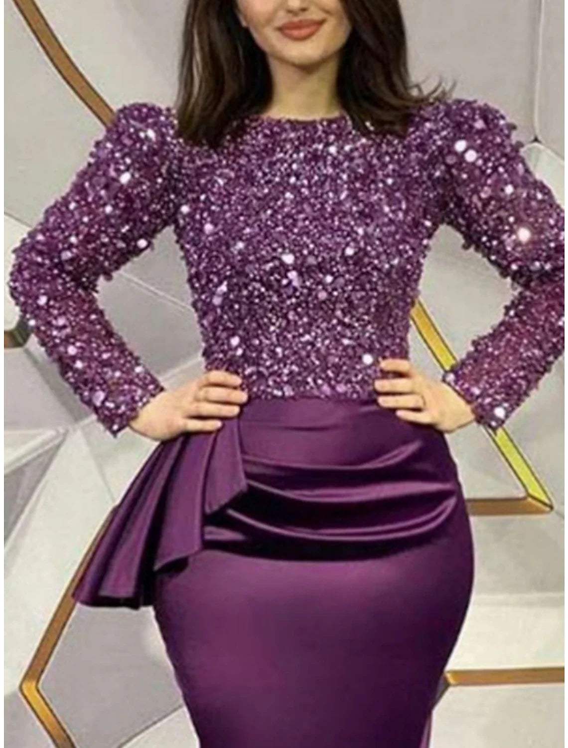 Sheath Satin Long Sleeve Train Evening Gown - Chloe Dress
